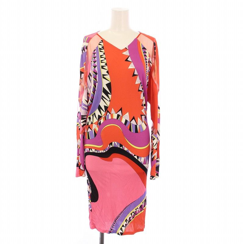 エミリオプッチ EMILIO PUCCI タイトワンピース 膝 長袖 Vネック
