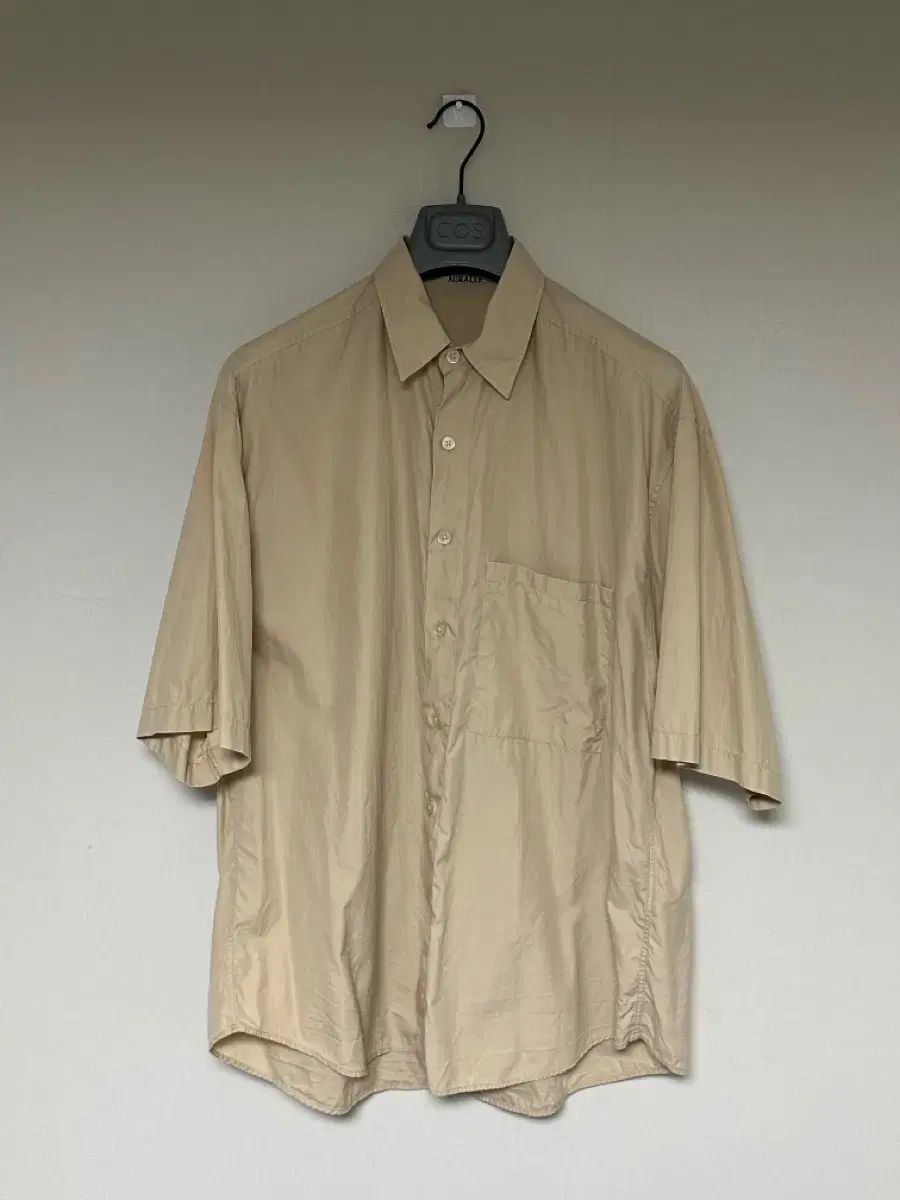 オーラリー ピンク スコットン ショートスリーブ シャツ