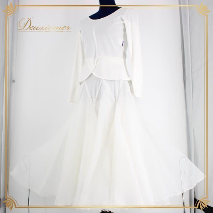 新品　社交ダンス　ツーピース　パンツ　セットアップ　白　グレー　2057 新品 社交ダンス ツーピース パンツ セットアップ 白 グレー 2057