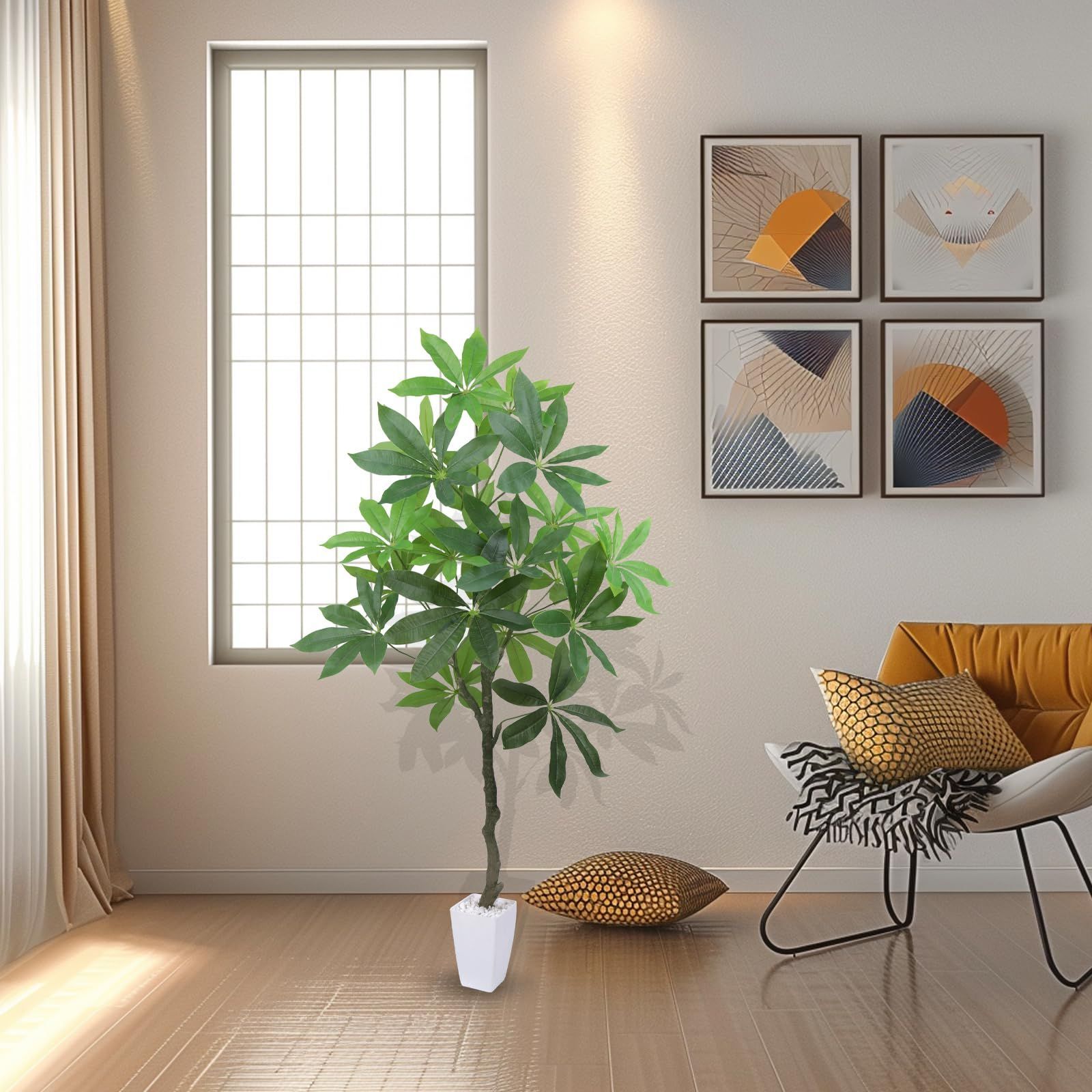 Heruiwin 人工観葉植物 フェイクグリーン パキラ 高さ120cm 造花 観葉樹 インテリアグリーン 光触媒 消臭 オフィス ホーム 室内 デコレーション