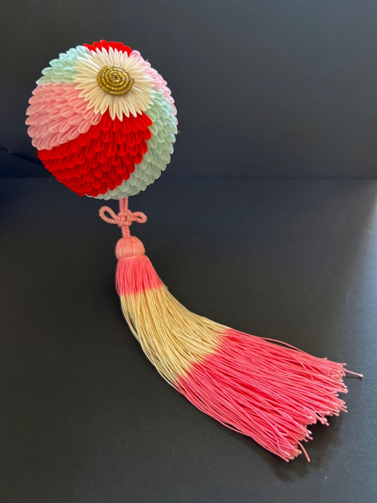 つまみ細工 ぼんてん 房付き くす玉 124 花簪 櫛 簪 舞台 舞踊 舞妓 日本髪 ももわれ ゆいわた おしどり お七 お染