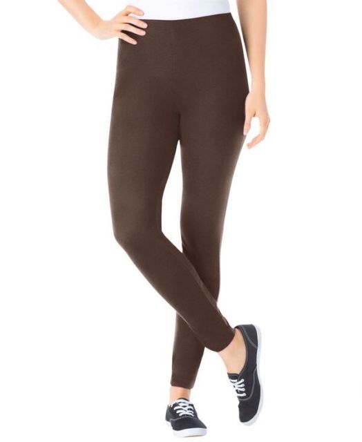 送料無料 ウーマン ウィズイン レディース レギンス ボトムス Plus Size Within Stretch-Cotton Knit Pull-On Leggings Chocolate