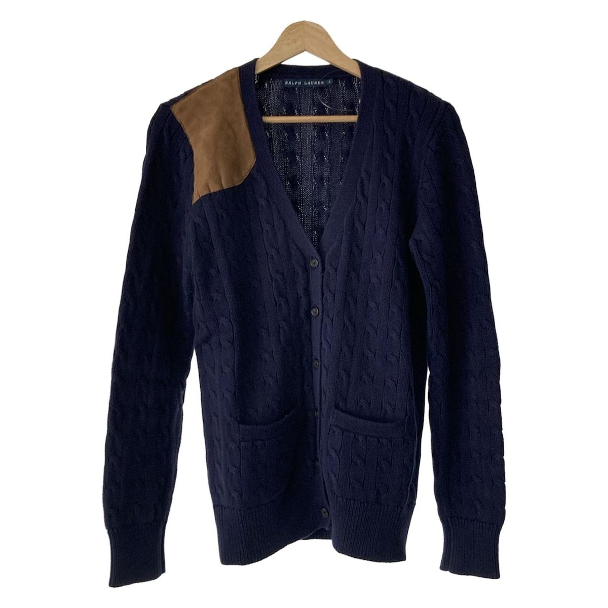 RalphLauren ラルフローレン カーディガン サイズL レディース - ネイビー×ブラウン 長袖