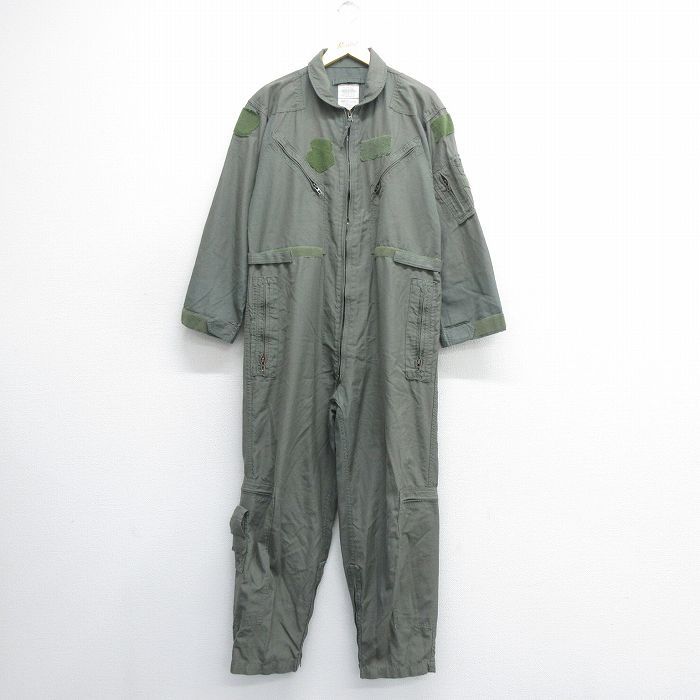 W39/古着 長袖 ミリタリー ツナギ メンズ 90s 緑 グリーン 24sep19 中古 オールインワン ボトムス