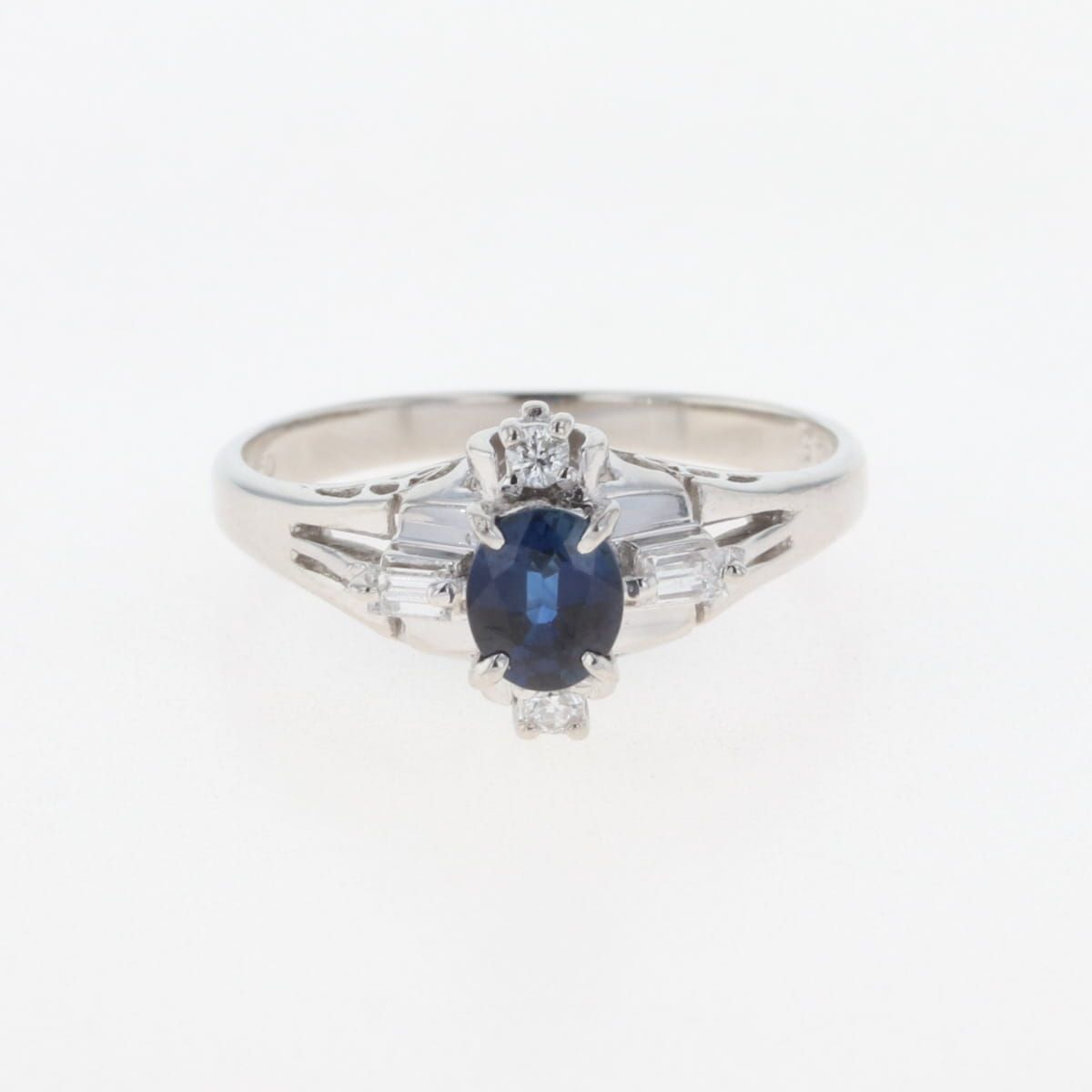 在庫一掃】 サファイア デザインリング プラチナ 指輪 メレダイヤ  