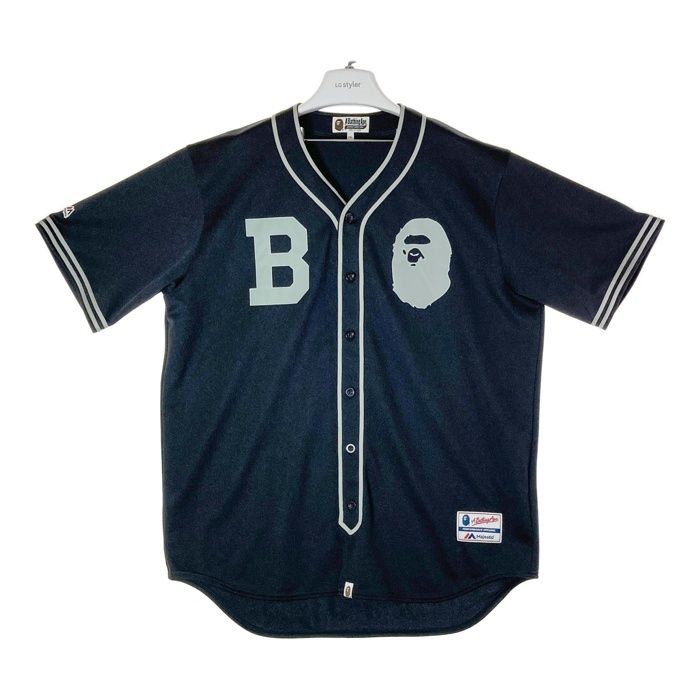 A BATHING APE アベイシングエイプ× Majestic マジェスティック 001SHE301912X ベースボールシャツ ブラック size2XL