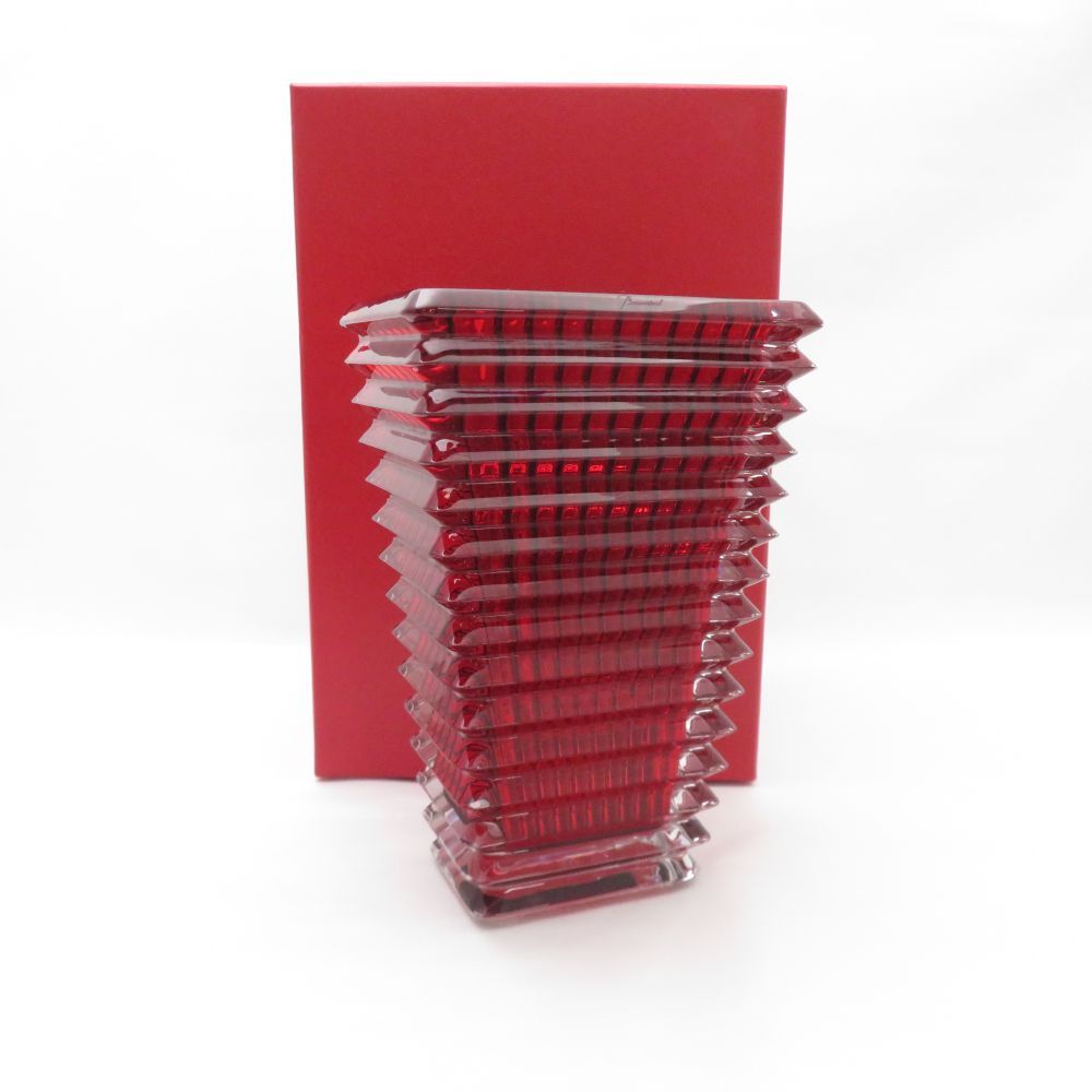 Baccarat バカラ EYE アイ ベース スクエア S 花瓶 クリスタル H20cm 赤 スクウェア フラワー 置物 飾壺 SU12231P1