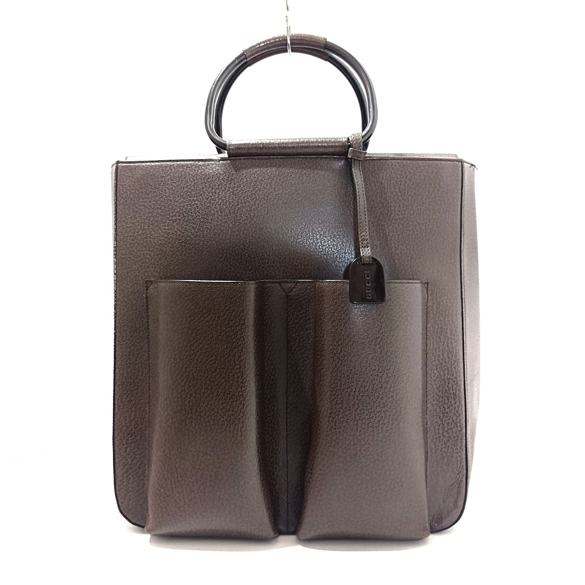 GUCCI ハンドバッグ メタルハンドル レザー トートバッグ ダークブラウン GUCCI ハンドバッグ メタルハンドル レザー トートバッグ ダーク
