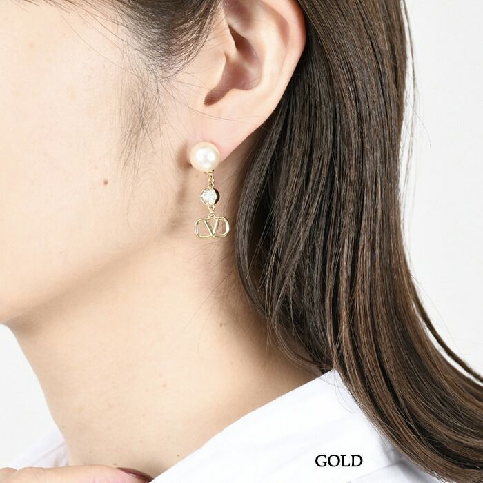 【VALENTINO】Ovalette ピアス ゴールド×クリスタル 正規品 オヴァレット メタル ピアス for メンズ インチ ゴールド