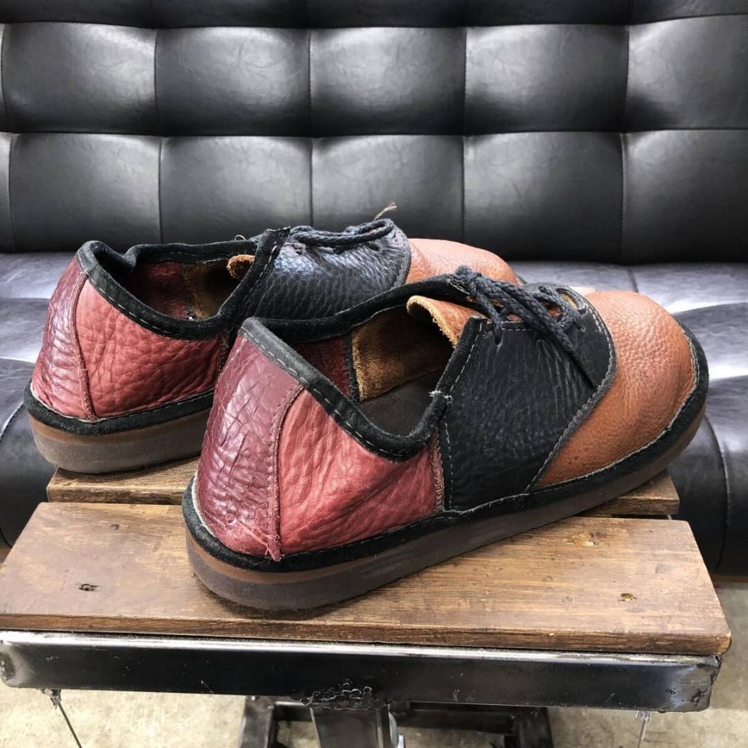 The Sandalman Saddle Shoes US9 ブラウン 黒 バーガンディ系 サンダルマン レザーサドルシューズ