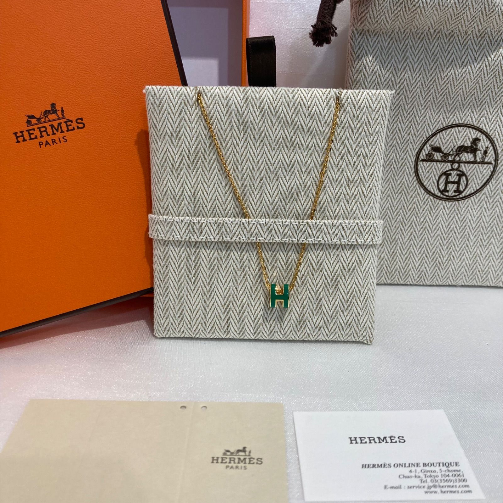 極美品> HERMES エルメス ミニ ポップアッシュH ネックレス 箱あり 緑 