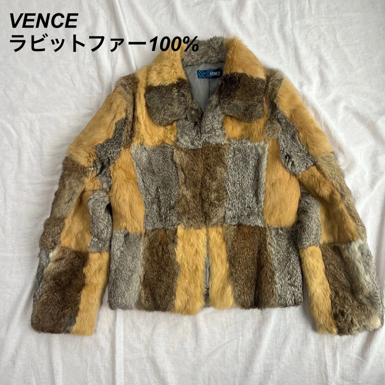 VENCE ヴァンス ファーコート ファージャケット ラビットファー パッチワーク Ｍサイズ ビンテージ