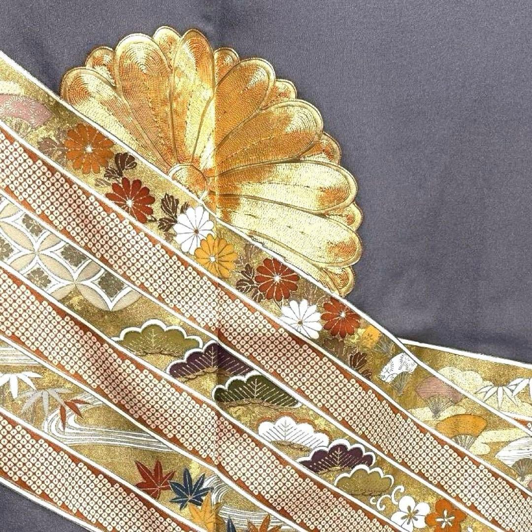 色留袖 金彩 鶴 松 波 舟 葦 網干 水辺 パープル 着物 092a d レンタル