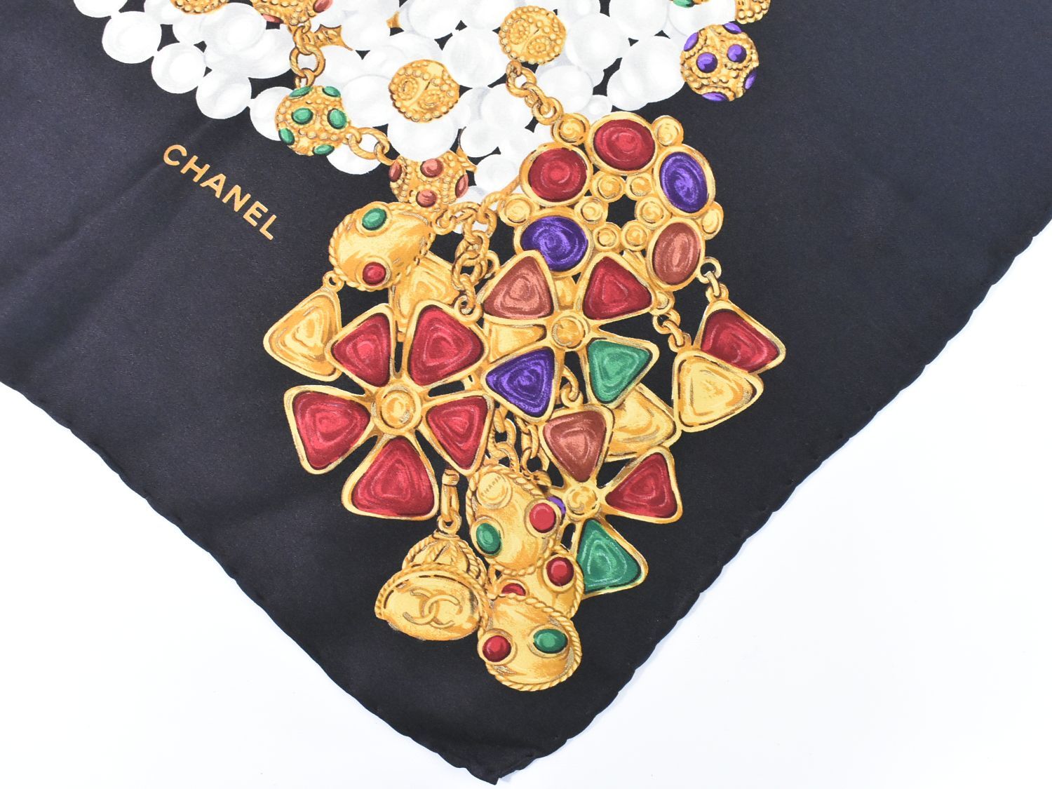 本物 シャネル CHANEL ジュエリー柄 スカーフ ショール バンダナ