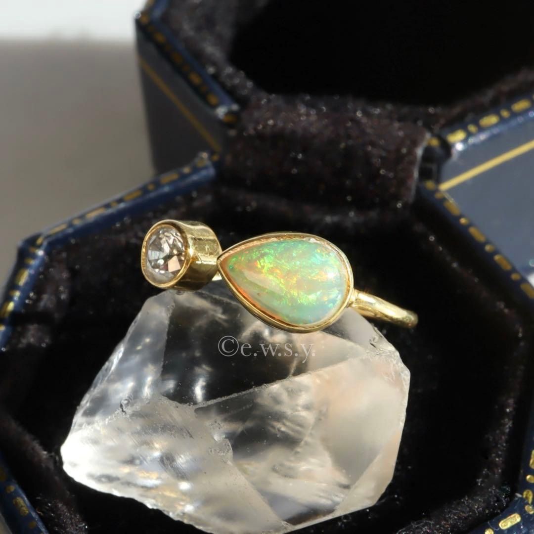 調整 約9.5-10号 エチオピア産オパール 天然ジルコン オープンリング