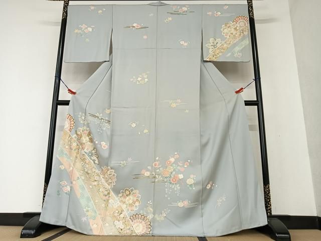 平和屋着物●訪問着　友禅　駒刺繍　舞花文　金彩　正絹　逸品　AAAV7462zg 平和屋着物○訪問着 友禅 駒刺繍 舞花文 金彩 正絹 逸品 AAAV7462zg