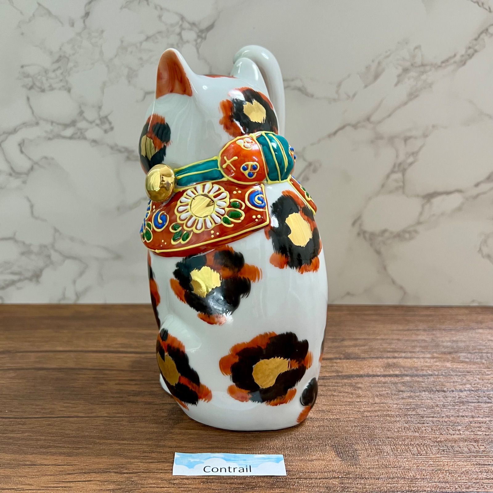 九谷焼】 6号 招き猫 金三毛 19.5cm 縁起物 置物 右手 金運招福 Maneki