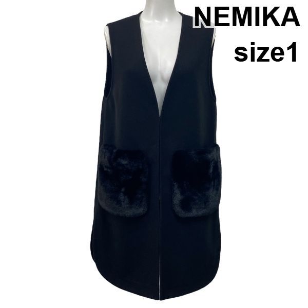 NEMIKA ノースリーブ ジレ ◇ ネミカ NEMIKA ファーポケットジレ ベスト ロング丈 ノースリーブ