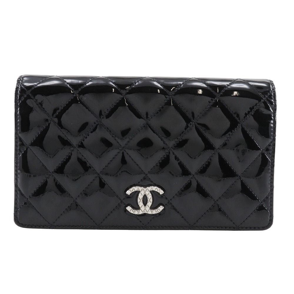 CHANEL シャネル マトラッセ ブリリアント 二ツ折長財布 A48691 エナメル 黒 レディース 長財布