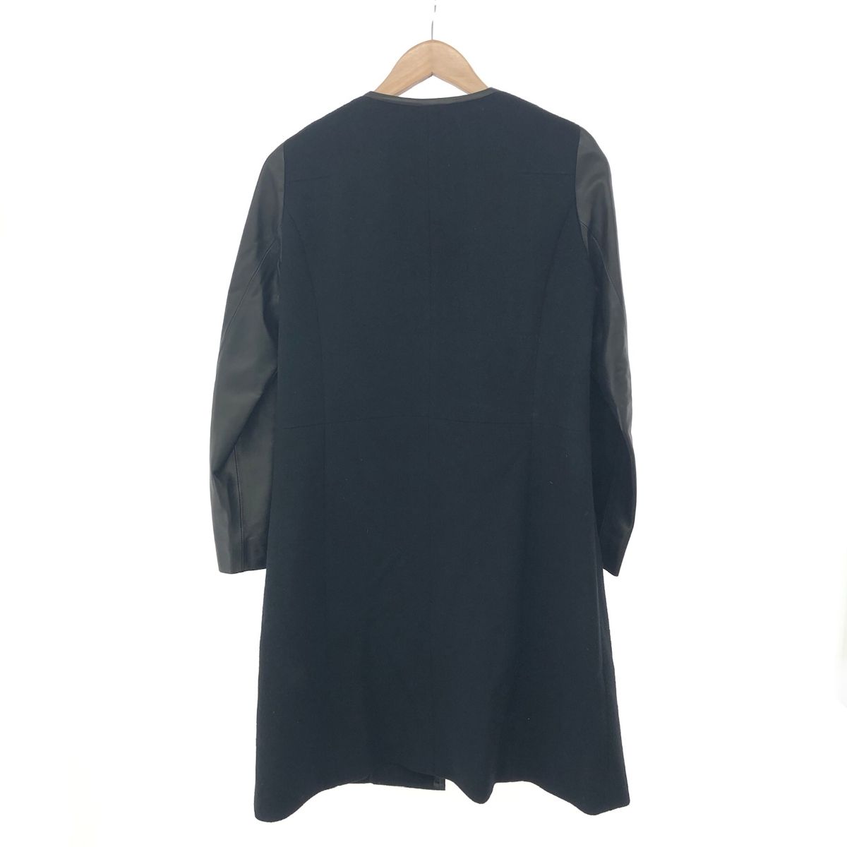 LEILIAN レリアン レザー切替 ロング 異素材 ノーカラーコート