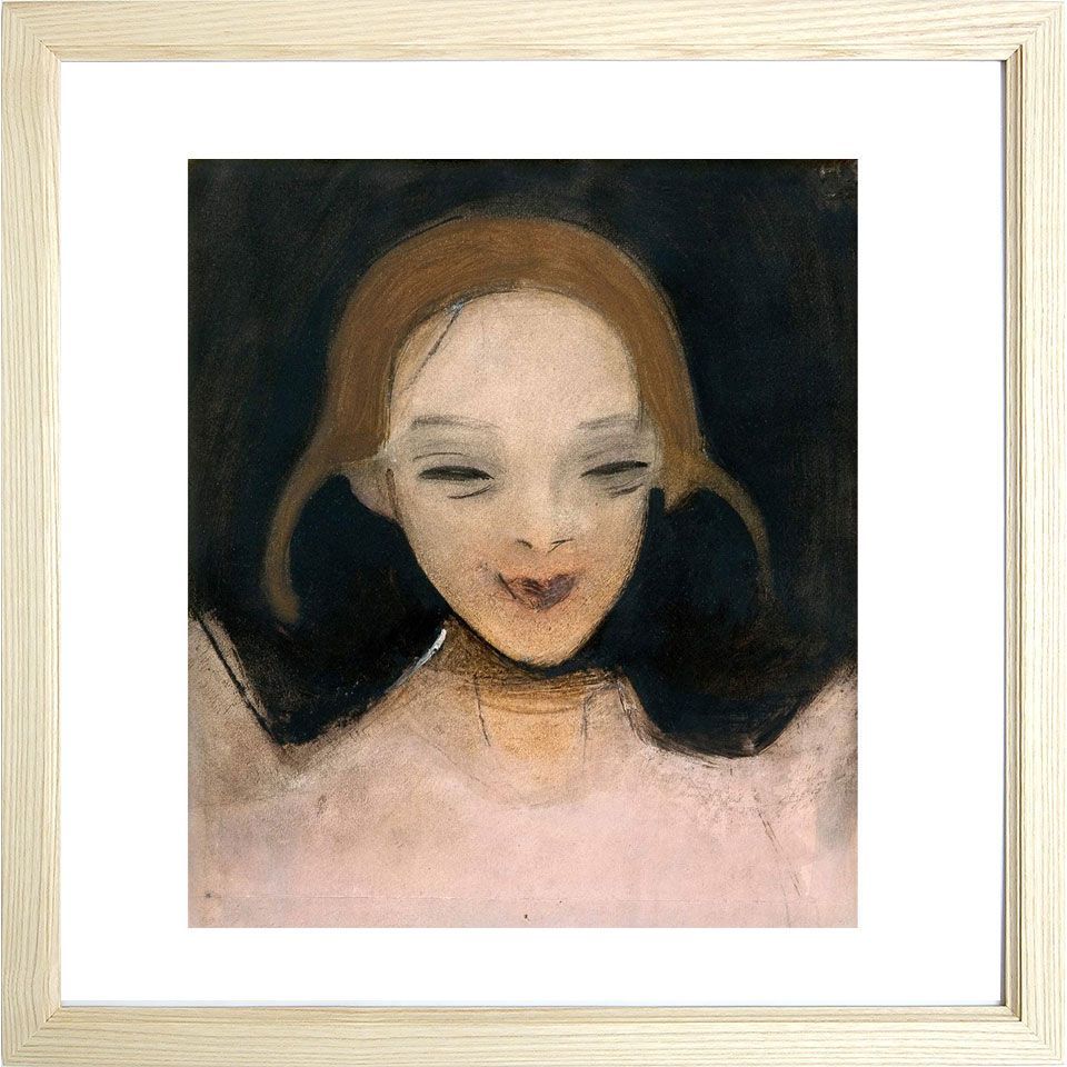 ☆ ヘレン・シャルフベック 「微笑む女の子」 アート紙にジクレー 複製画 額入り 絵画 新品 洋画 人物 肖像画 フィンランドの画家 Smiling Girl 個人所蔵 魂のまなざし