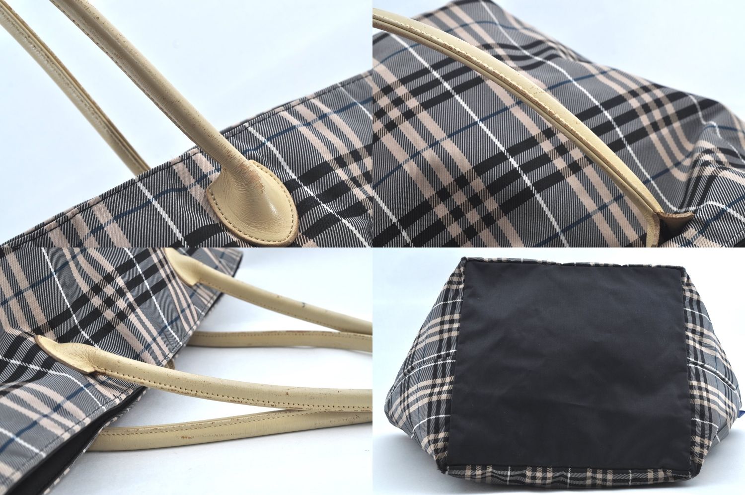 BURBERRY BLUE LABEL バーバリーブルーレーベル チェック柄 ショルダートートバッグ ナイロン レザー グレー ブラック L2720
