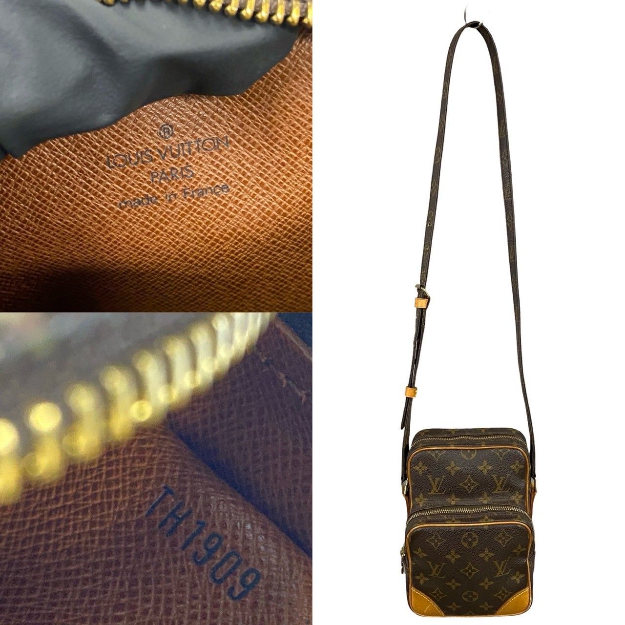 極 美品 LOUIS VUITTON ルイヴィトン アマゾン モノグラム ロゴ 柄 レザー 本革 ミニ ショルダーバッグ ポシェット ブラウン 161-6