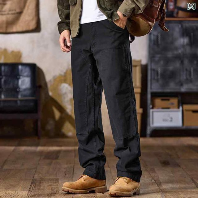 S メンズ ファッション 服 男性用 オシャレ シンプル 大人 かっこいい ストリート アメリカン 秋 ブラック レトロ ストレート パンツ ロギング パンツ カジュアル パンツ
