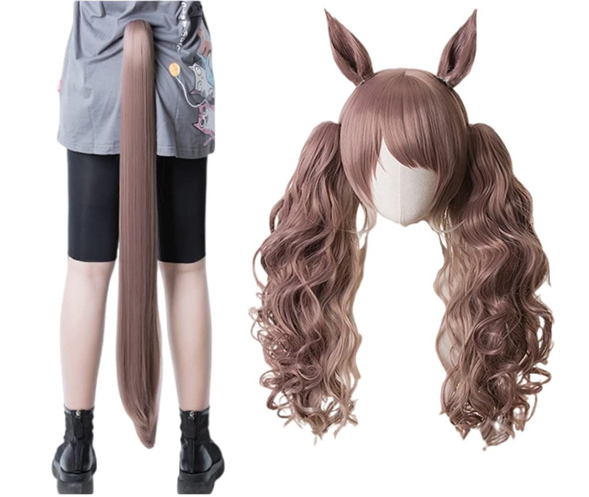 Color:ウィッグ＋耳+しっぽ コスプレウィッグ トーセンジョーダン ウィッグ wig 仮装 コスチューム ブラウン かつら小物 変装 仮装 ハロウィン イベント cosplay 撮影 (ウィッグ＋耳+しっぽ)