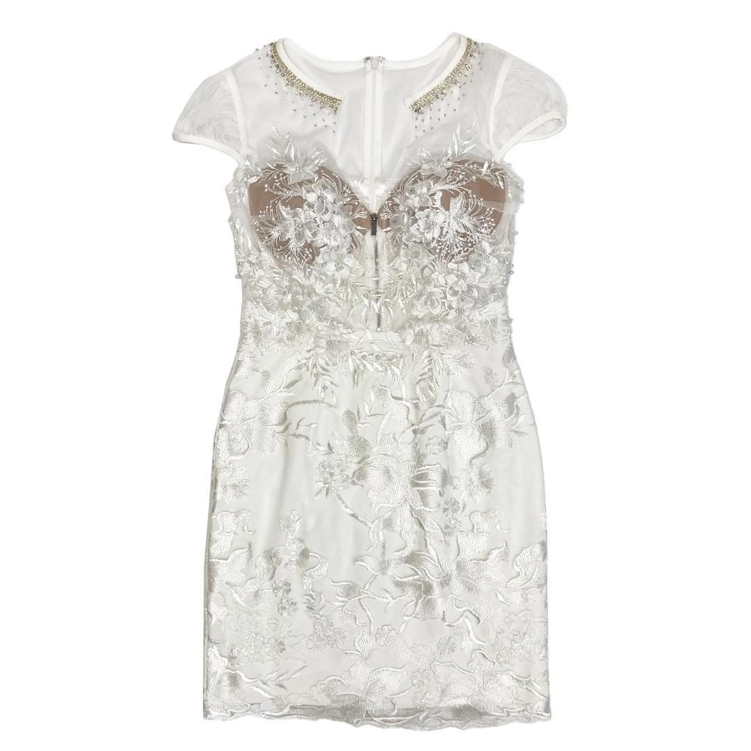 ROBE de FLEURS Glossy ローブドフルールグロッシー フロントジッパーｘ刺繍レースタイトミニキャバドレス ROBE de FLEURS Glossy / ローブドフルールグロッシー】フロント