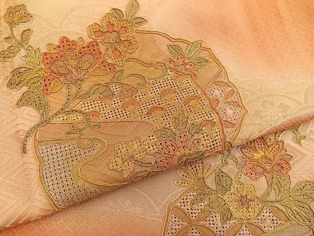 平和屋着物□中国三大刺繍 スワトウ刺繍 訪問着 雲取り青海波