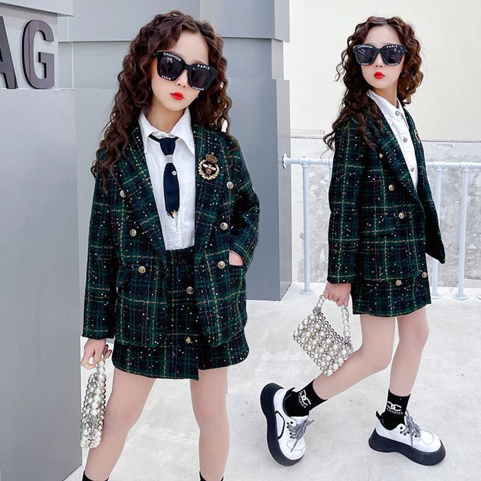  女の子 子供スーツ 2点セット ジャケット ショートパンツ 2点セット キッズ 子ども服 ツイード フォーマル スーツ チェック柄 可愛い お洒 スーツ・ブレザー