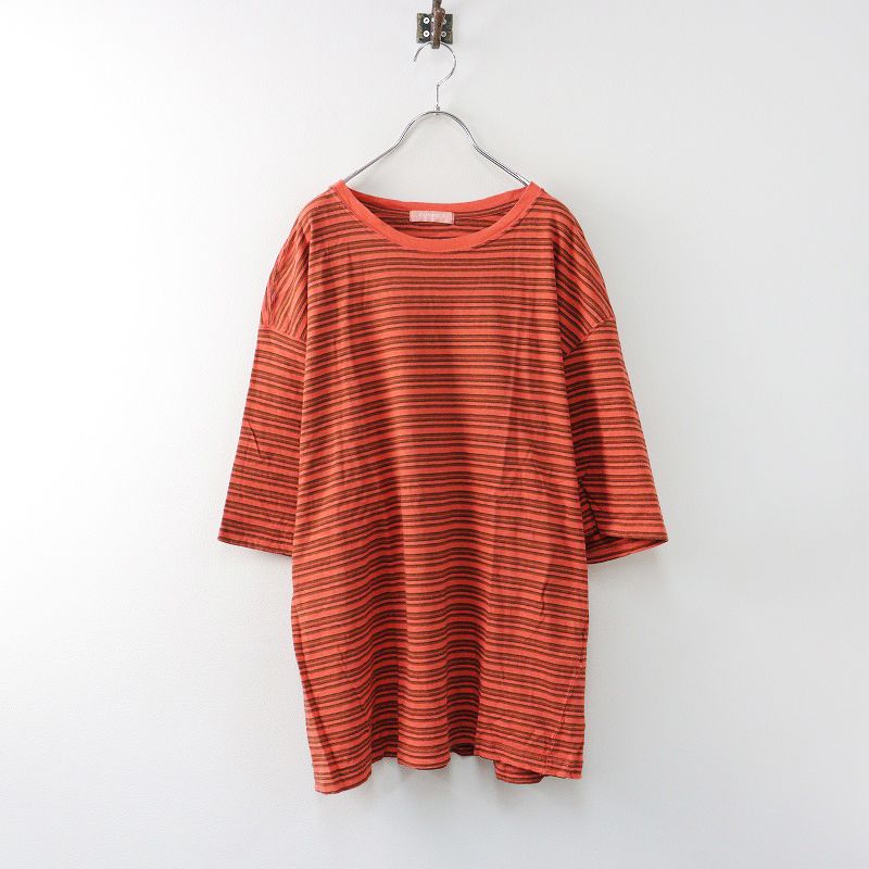 メンズ 2023SS ネストローブ nest Robe コンフェクト CONFECT コットンリネン マルチボーダー 半袖ビッグTee F/レッド系【2400014350647】