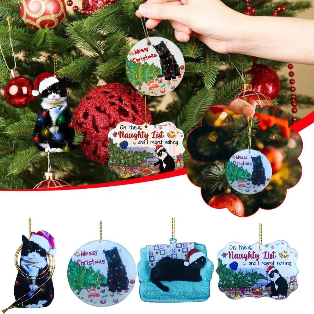 普通郵便発送】 クリスマス オーナメント 猫 CAT 猫とクリスマスツリー