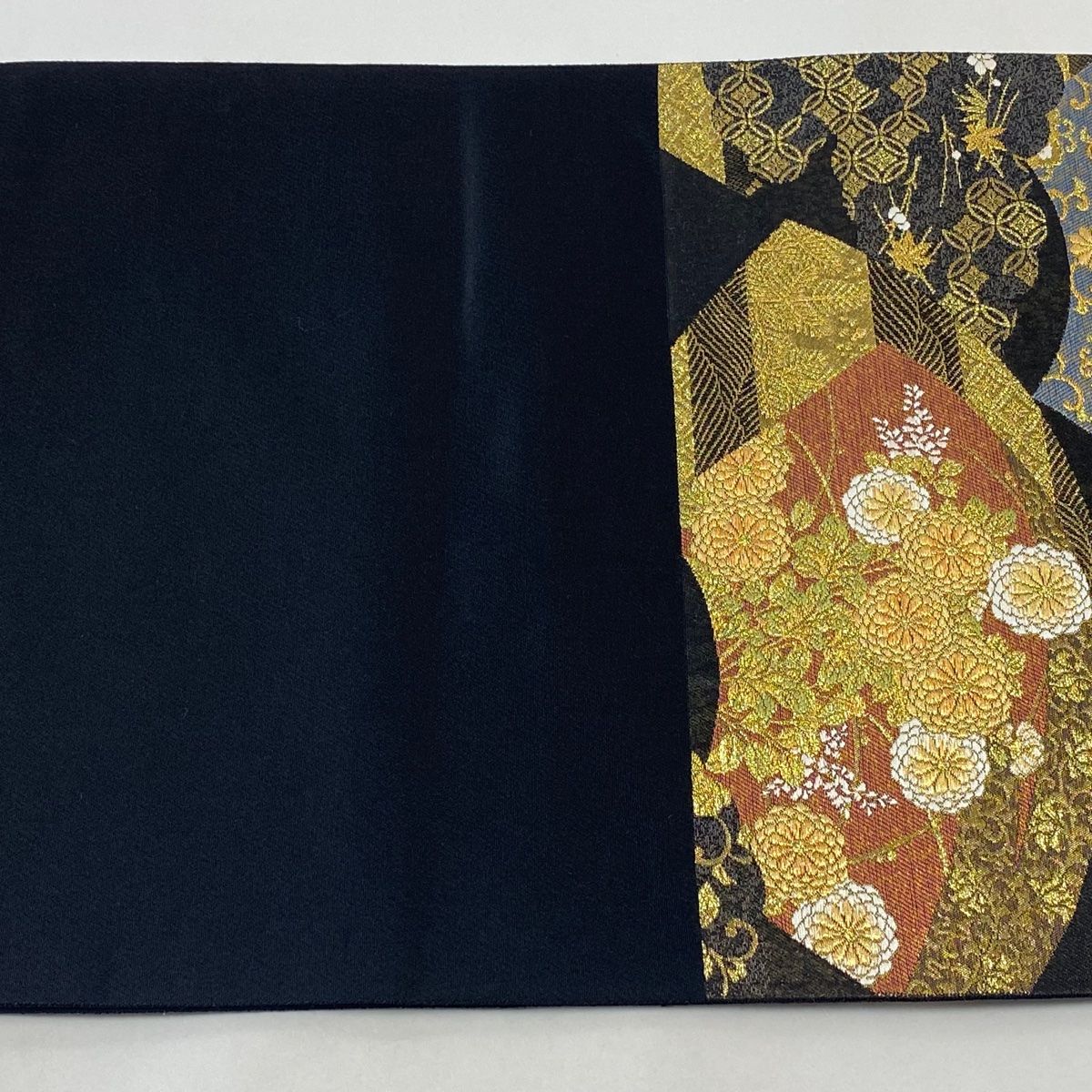 名古屋帯 美品 秀品 野菜 折り鶴 金彩 縮緬 緑 正絹 中古 H-648 袋帯