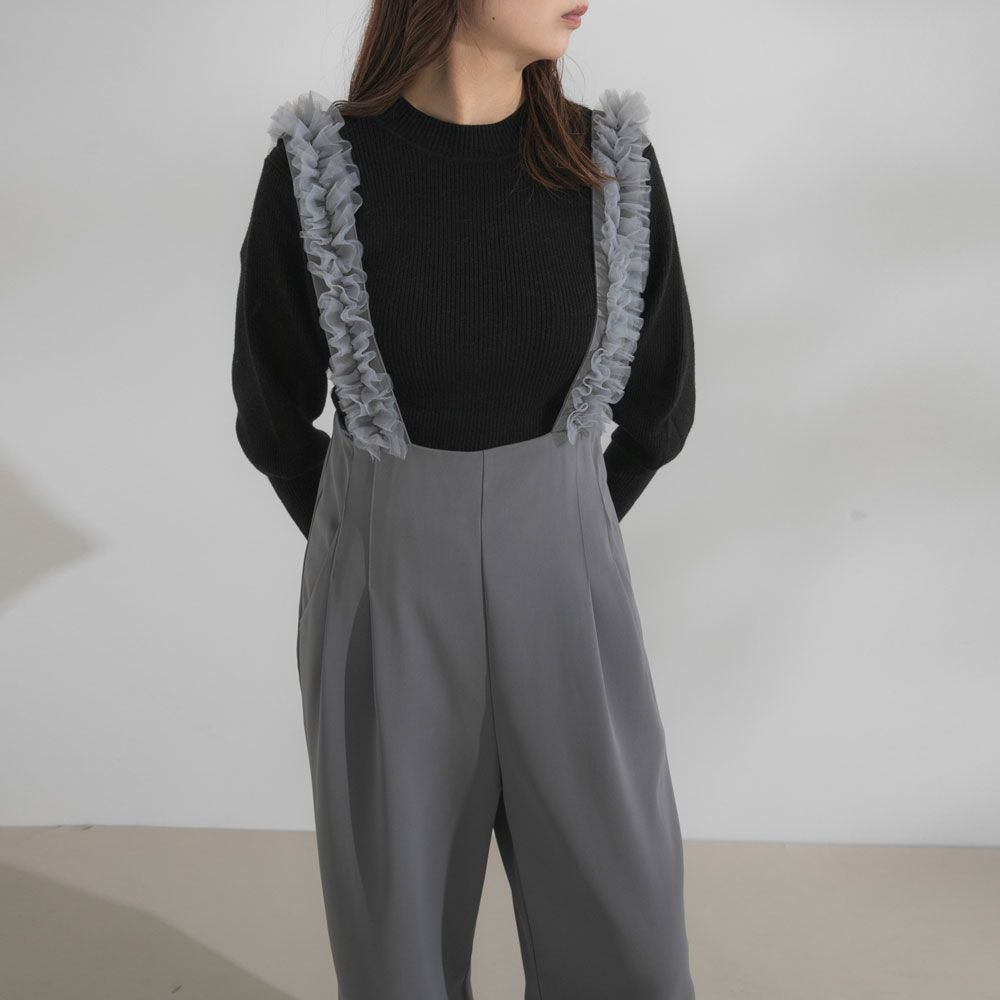 夢展望公式 ハイウエストフリルサスペンダーパン グレー 他 別ページ有 rectangle パンツ オールインワン フルレングス 535137-02