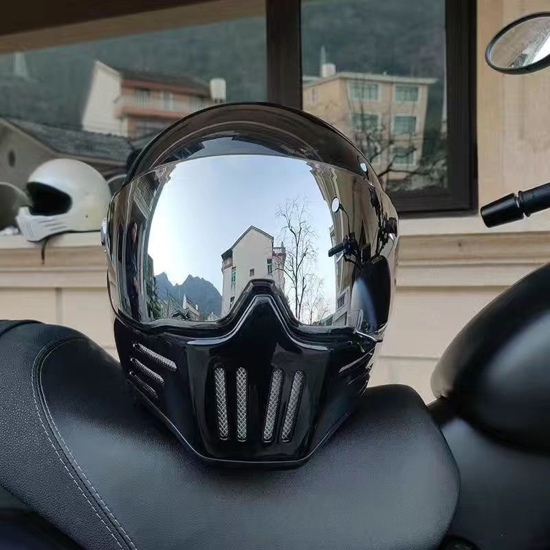艶ありブラック トレロフルフェイスヘルメット クラシックヘルメット バイクヘルメット 人気商品 レンズ2枚付き M〜XXL 人気商品