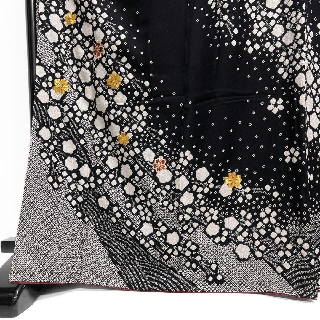 振袖 金駒刺繍 絞り モノトーン 花模様 成人式 晴れの日 着物 064a p 