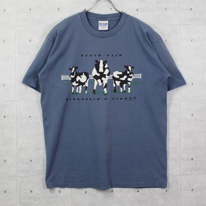 L / 古着 Tシャツ 半袖 90s USA製 GILDAN 企業系 牧場 牛 - メルカリShops