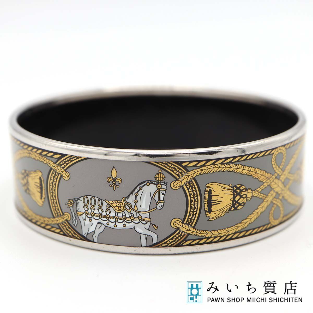 HERMES エルメス エマイユGM バングル 七宝焼き 馬 総重量約47.7g シルバー アクセサリー レディース k1160