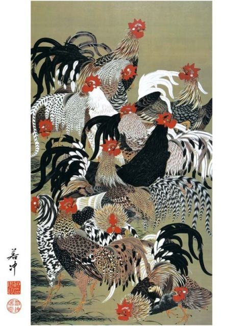 種類2：f6 額絵 伊藤若冲 群鶏図 f8・f6・f4サイズ 日本の名画シリーズ