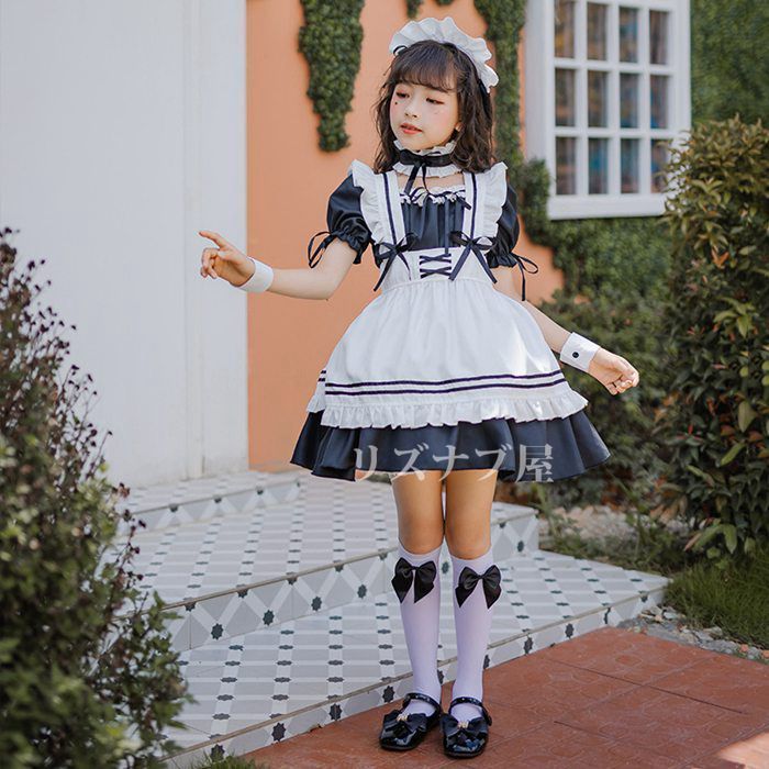 ハロウィン メイド服 子供 女の子 衣装 メイド キッズ コスプレ メイド服 半袖 ロリータワンピース アニメ かわいい コスプレ衣装 子供用 ワンピース エプロン 仮装 クリスマス プレゼント 保育園 幼稚園 xiaojing16