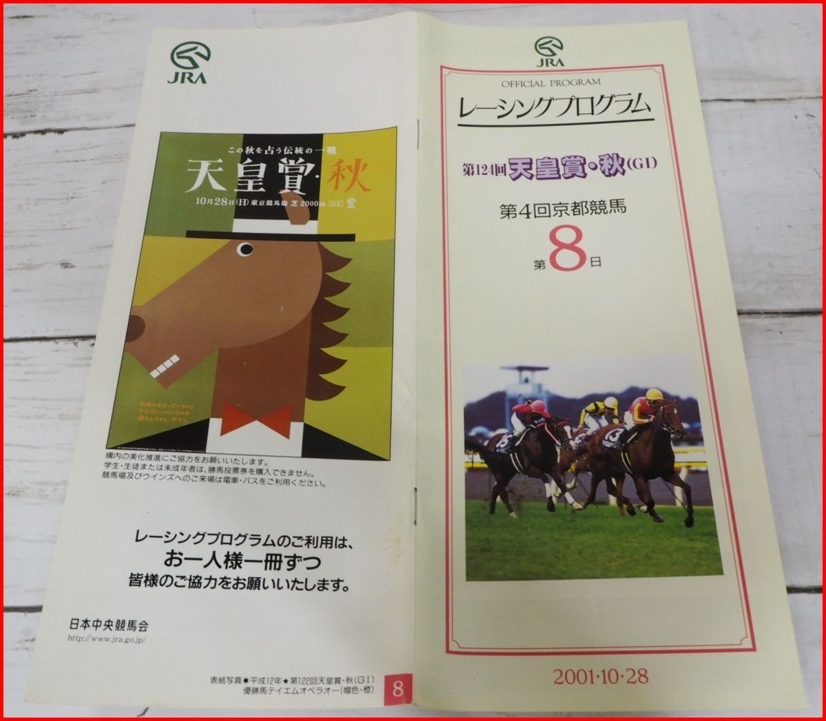 JRAレーシングプログラム2001年10/28【第124回 天皇賞・秋(G？)】優勝アグネスデジタル(四位 洋文)表紙テイエムオペラオー【送料込】 -  メルカリ