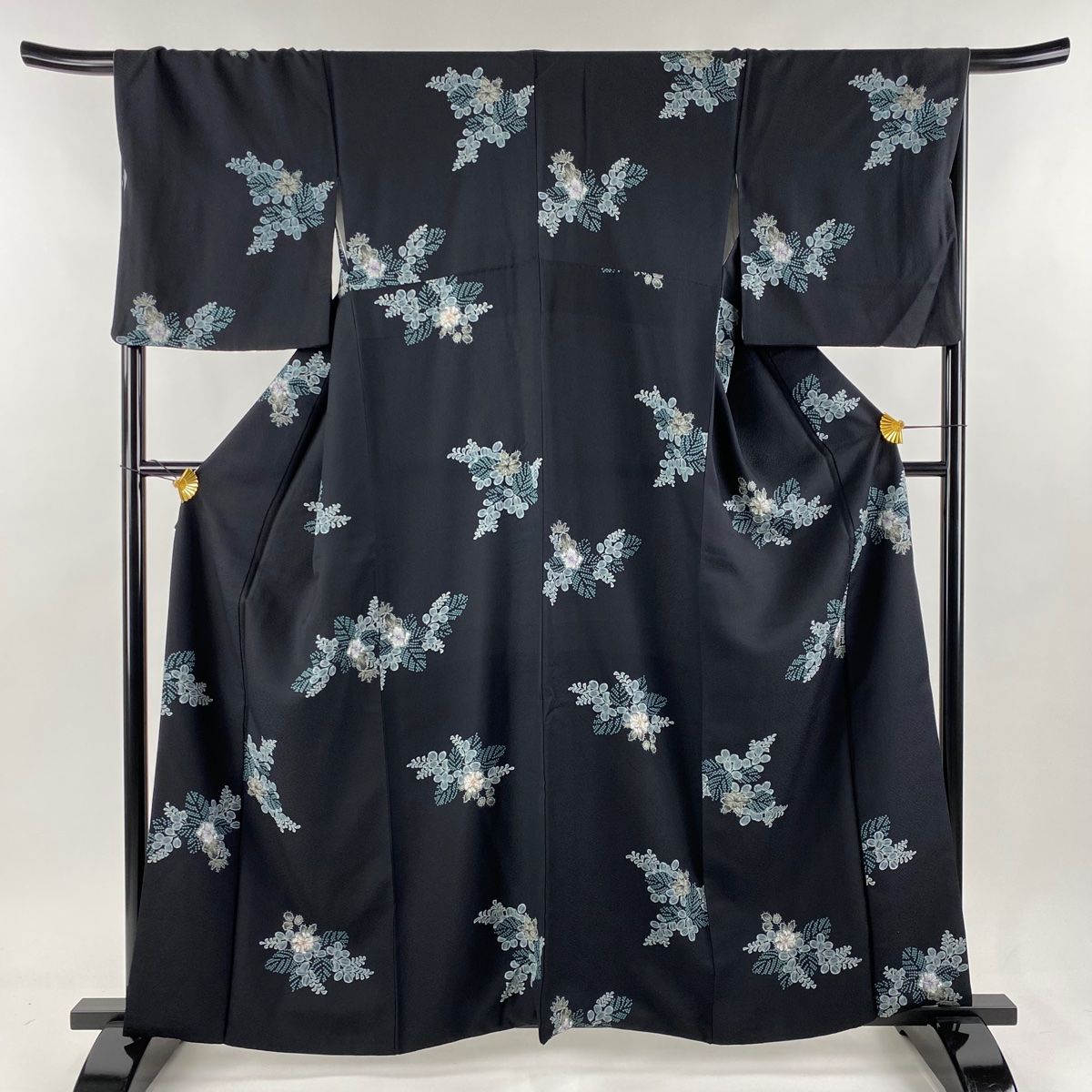 小紋 身丈161.5cm 裄丈68cm L 袷 辻ヶ花柄 絞り 黒 正絹 秀品
