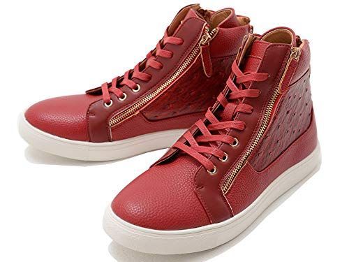 シルバーバレットセレクト メンズ ユニセックス ハイカット スニーカー シューズ PUレザー ジップ シンプル 革 靴 CLE20-385 S 25.0-25.5cm RED レッド