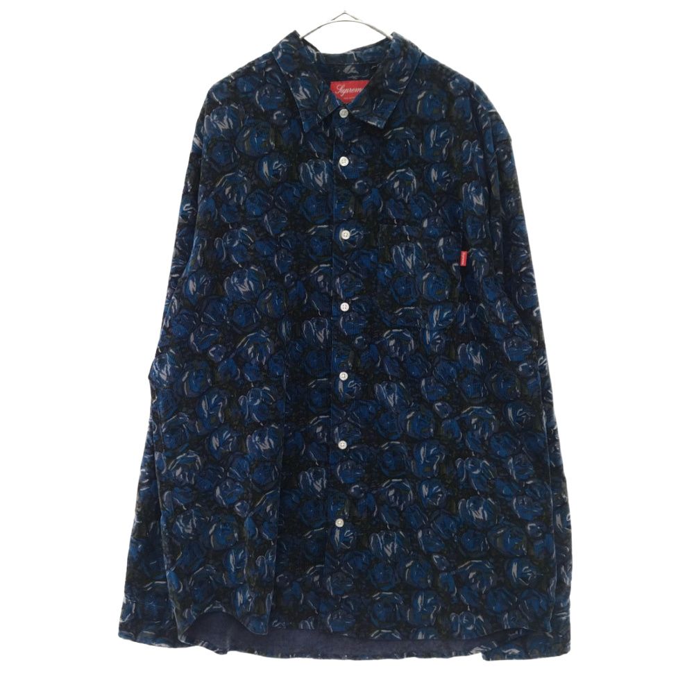 SUPREME (シュプリーム) 20AW Digi Floral Corduroy Shirt フラワー総柄コーデュロイ長袖シャツ 花柄 ネイビー