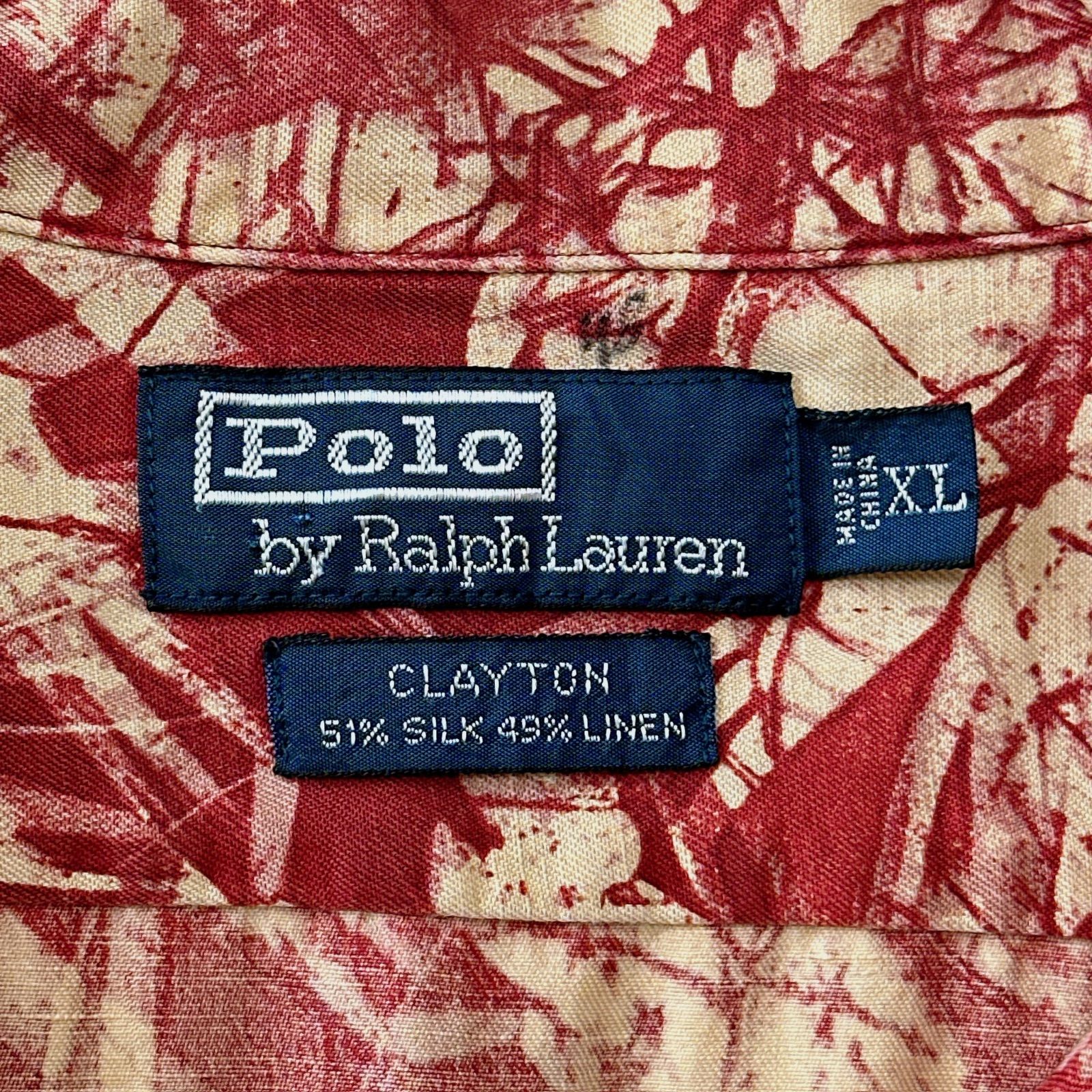 90s ラルフローレン　CLAYTON オープンカラーシャツ　開襟　総柄　シルク　リネン　ボタニカル柄　抜染プリント　Polo by Ralph Lauren Open collar S/S shirt botanical XLsize