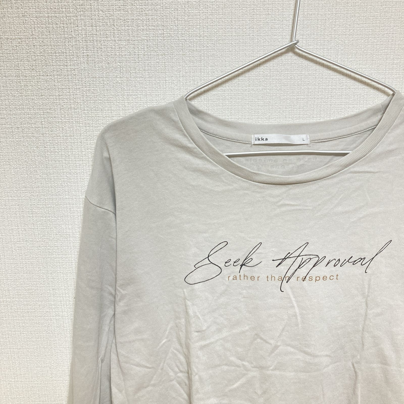 ikka イッカ L オフホワイト プリント Tシャツ ビッグシルエット ゆる