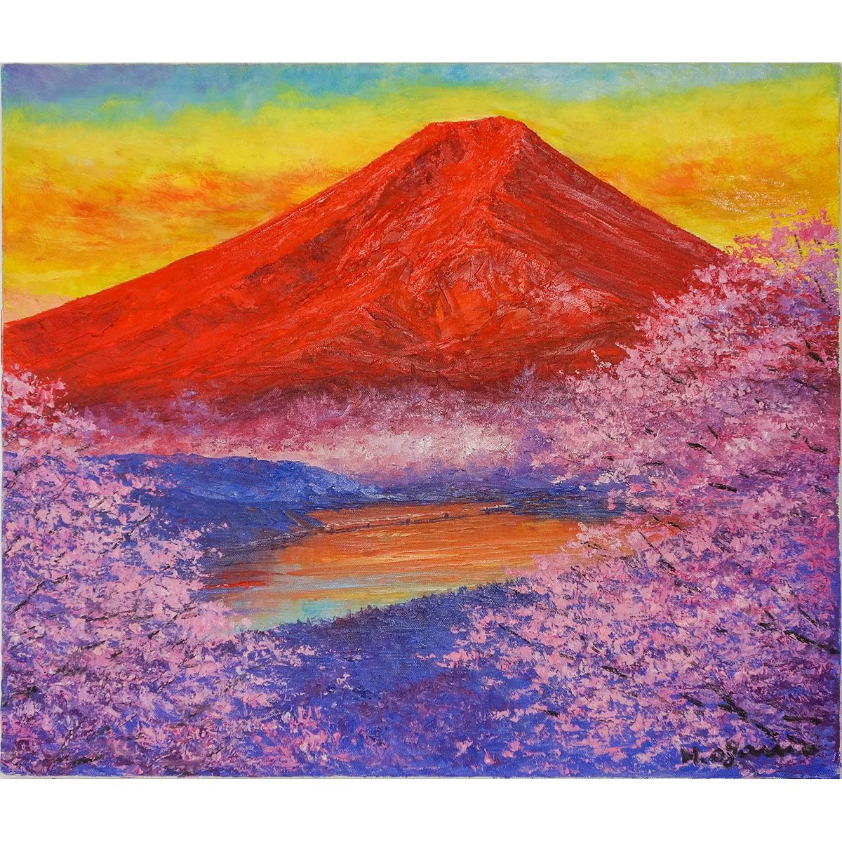 小林幸三作 絵画油絵F4赤富士（絵画 油絵 赤富士 （小林幸三