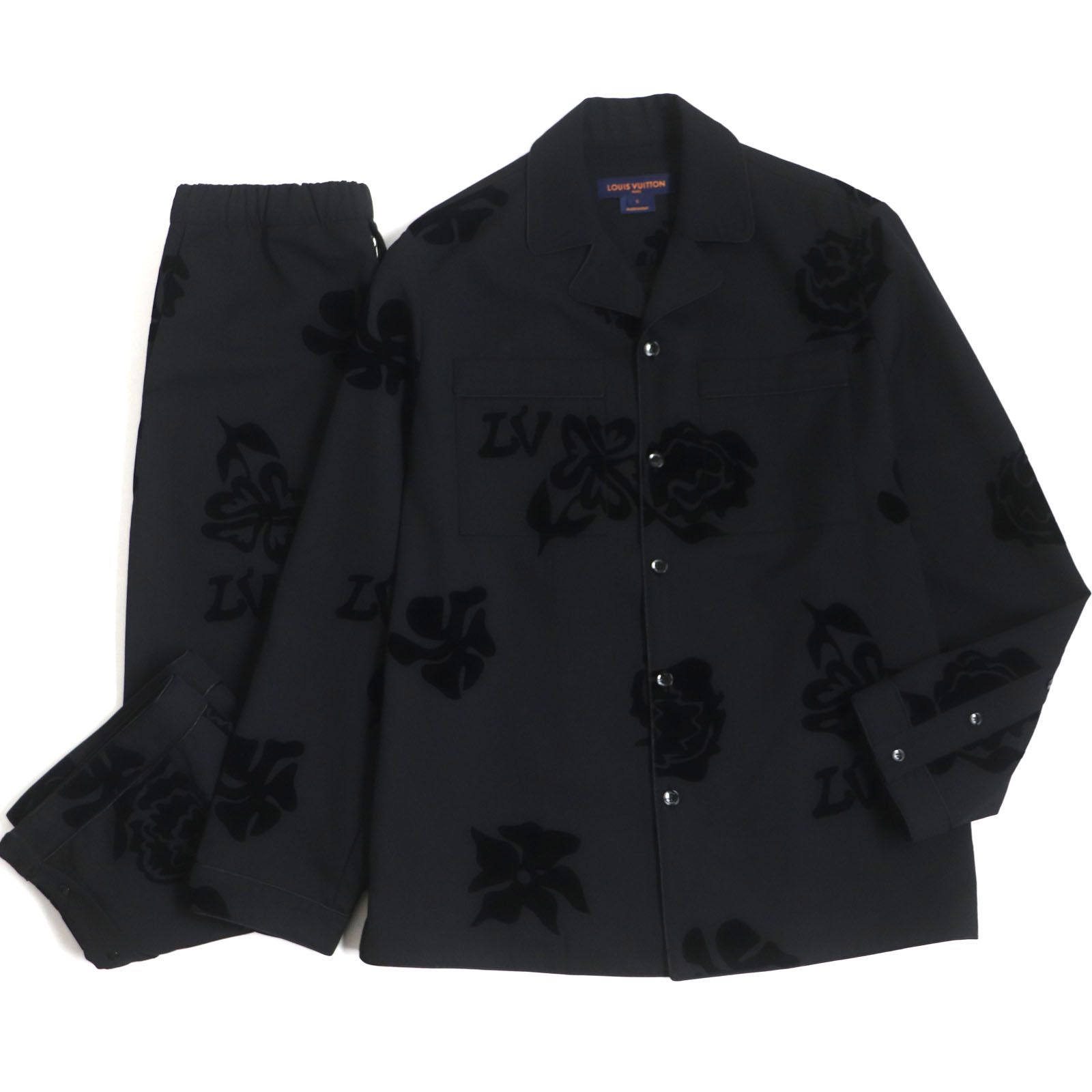 LOUIS VUITTON ルイヴィトン ウール 総柄 ロゴ入りボタン セットアップ ブラック S |38 イタリア製 メンズ